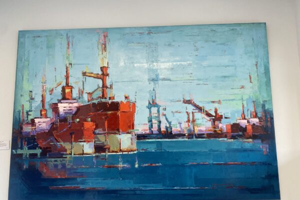 Tilemachos Kyriazatis infuses his paintings with a philosophical perspective on shipping. He sees ships as more than vessels; they symbolize connections between people and the transcendence of boundaries throughout history. To him, those who work on a voyage by sea are 'traveling souls', which is how he also identifies himself.